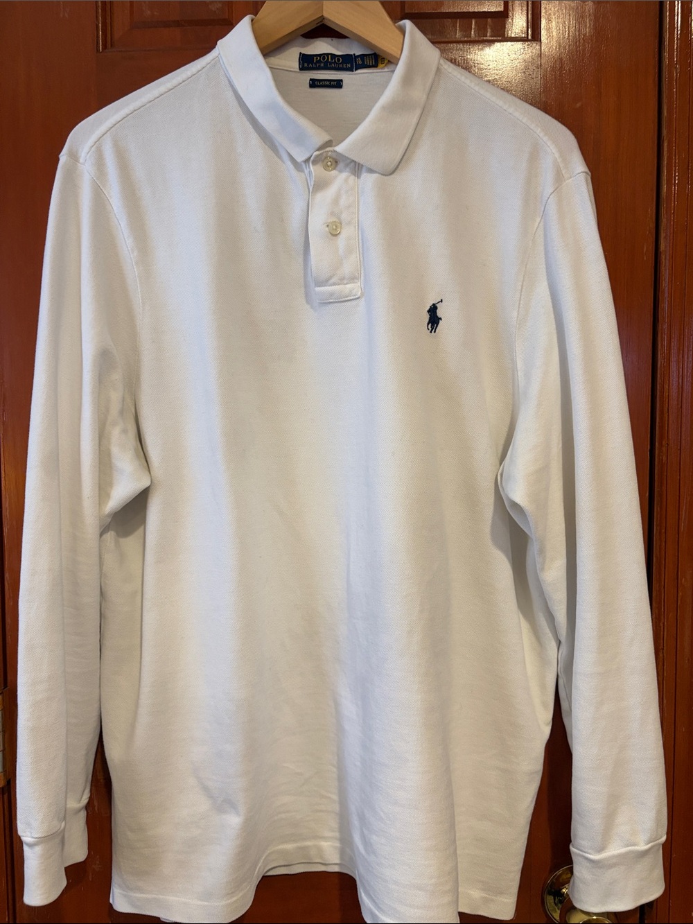 Polo by Ralph Lauren White Long Sleeve Polo with Navy Pony